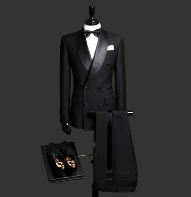 New Custom Made Fashion Men's Gray Double Breasted Suit Business Mens Suits Wedding Groom (Jacket+Pant+Tie)