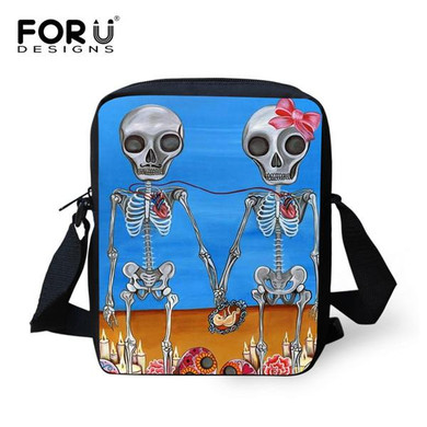 FORUDESIGNS Women Messenger Bags Punk Skull Printed Crossbody Bags for Girl Casual Ladies Bolsa Mini Canvas Shoulder Travel Bag