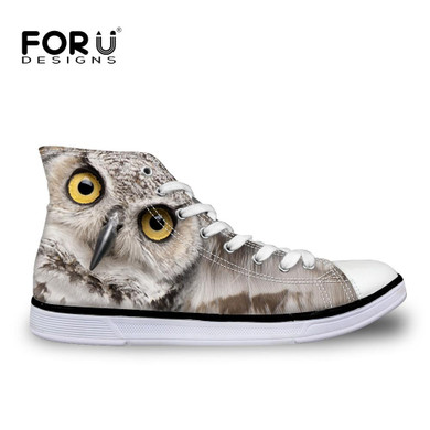 FORUDESIGNS Women Casual Canvas Shoes 3D Animals Owl Lerpard Panda Girl Students School Leisure Flats High Top Vulcanized Shoes