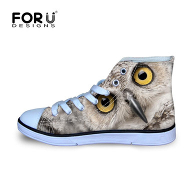 FORUDESIGNS Fashion Women Casual 3D Animal French Bulldog Frenchie Printed Shoes Female Lace-up Flats Girl High Top Canvas Shoes