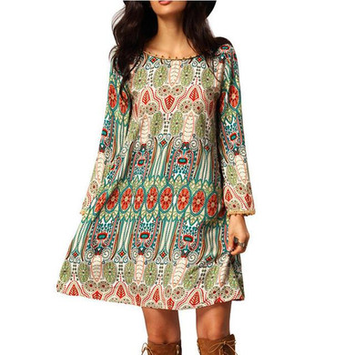 2017 Fashion Summer Vintage Ethnic Dress Sexy Women Boho Floral Printed Casual Beach Dress Loose Sundress