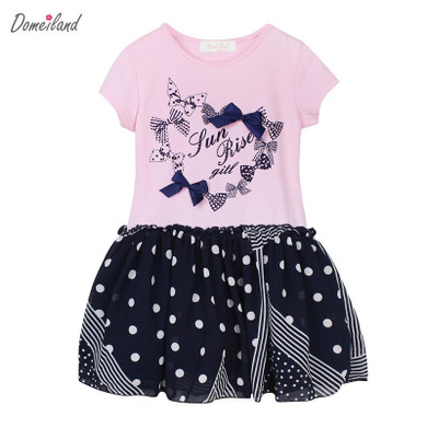 2017 Fashion summer domeiland Children Clothes cute girl cotton cute print Princess cotton bow Dot dress Kid Party clothing