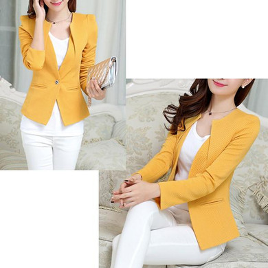 2017 Fashion Spring Women Slim Blazer feminino Coat Casual Jacket Long Sleeve One Button Suit Yellow Ladies Blazer Work Wear