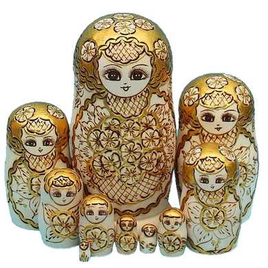 Gold Wooden Matryoshka Nesting Dolls 10 Pieces