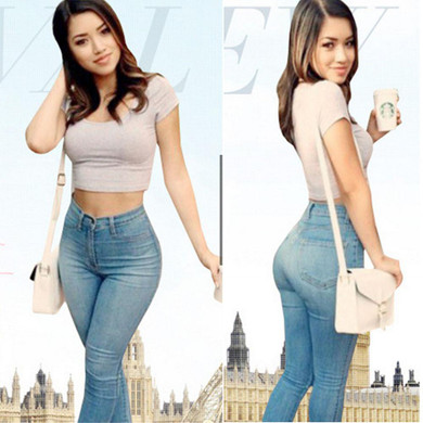 2017 Fashion Jeans Womens Pencil Pants High Waist Jeans Sexy Slim Elastic Skinny Pants Trousers Fit Ladies Blue Jeans Plus Size