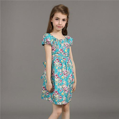 New 2017 European Style Baby Girls Dress Summer Cotton Short-Sleeve Flowers Floral Dresses Vestido Infantil Children's Clothing
