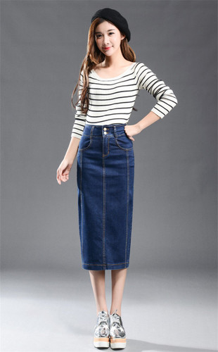 New 2017 Denim Skirt Women Plus Size Casual High Waist Denim Skirts Pencil Patchwork Stretch Slim Hip jean Skirt Long 8XL