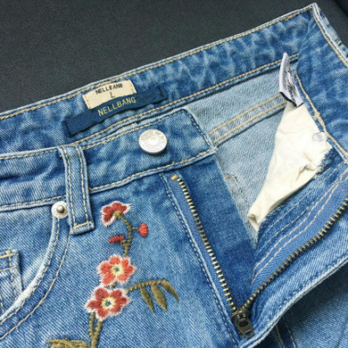 NELLBANG High-waist regular ankle-length embroidery colorful flower lady denim pants 2017 spring fashion jeans