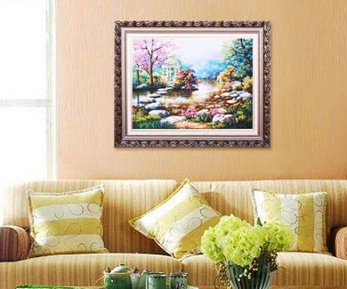 Needlework,DIY Ribbon Cross stitch Sets for Embroidery kit,Garden Lake Flowers landscape bands embroidery wall wedding gift
