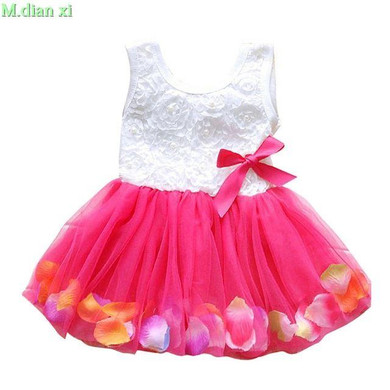 2017 Summer Girls Sweet Bow Gown Dress Baby Aestheticism Fairy Tale Petals Colorful Dress Chiffon Princess Newborn Baby Dresses