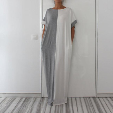 2017 Summer Fashion Patchwork Color Women Elegant Dresses Plus Size Loose Maxi Dress Casual Beach Tunic Vestido D28-AZ87