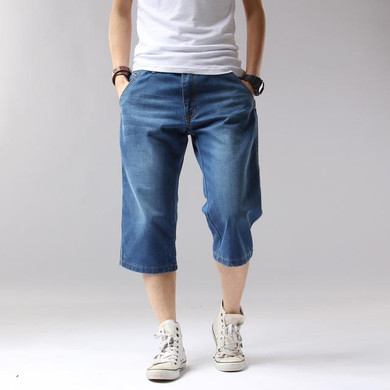 2017 Summer Denim Jeans Men Shorts Casual Solid Loose Shorts Cargo Knee Length Short Men  Big Size 38 40 42 44  A3229
