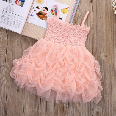 2017 Summer Cute Baby Kids Girls Princess Ruffle Sleeveless Cotton Pink Sundress Party Bubble Tutu Dress