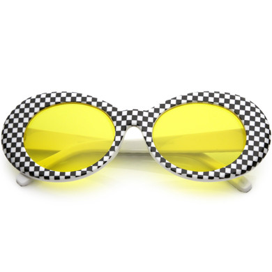Retro 1990's Rad Clout Goggle Checkered Colored Lens Oval Sunglasses C488