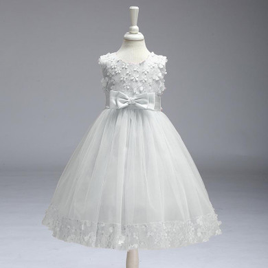 Retail Floral Flowers Girl Dresses Appliques Bow Decoration Summer Party Dress Elegant Holy Princess Prom Ball Gown LL314
