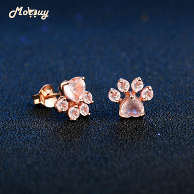 MoBuy MBEI040 Lovely Claw Natural Gemstone Heart Rose Quartz Stud Earring 925 Sterling Silver Rose Gold Plated S925 Fine Jewelry