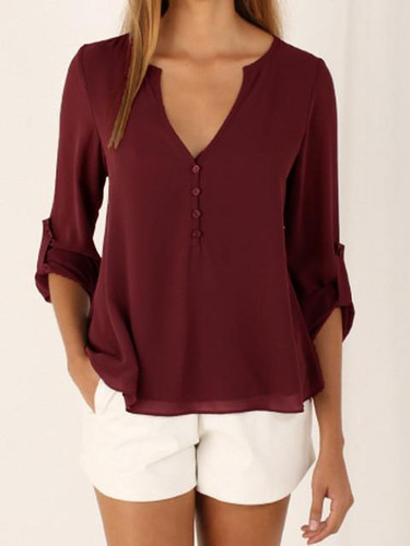 2017 Plus Size 5XL 3/4 Sleeve V-Neck Women's Tops Summer Style Solid Big Size Blusas Female Large Size Chiffon Blouses Shirt