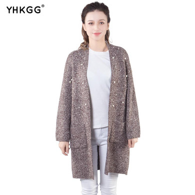 2017 Pearl Decoration Women Knitted Cardigan Sweaters Outwear Winter Long Sleeve Casual Loose Female Long Sweater 2017 Pearl Decoration Women Knitted Cardigan Sweaters Outwear Winter Long Sleeve Casual Loose Female Long Sweater