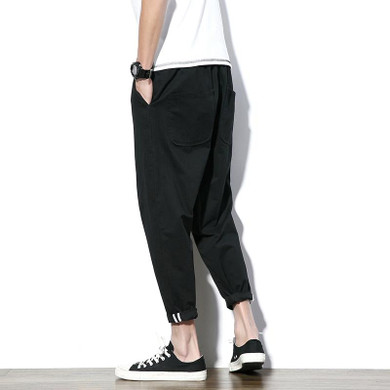 Men Ankle-length Harem Pant Fashion Casual Loose Trousers Male Plus Size Solid Color Pencil Pant