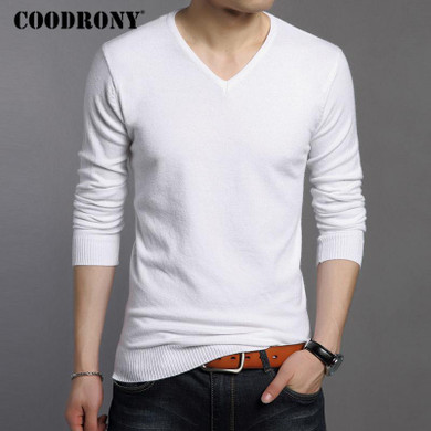 COODRONY Sweater Men Autumn Winter Warm Mens Knitted Wool Sweaters Solid Color Casual V-Neck Pull Homme Cotton Pullover Men 7210