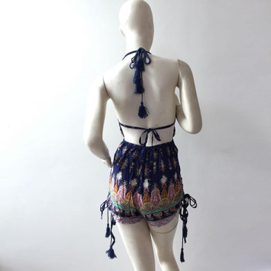 2015 sexy  jumpsuit  High Waist Gorgeous multi straps Print Jumpsuits backless Playsuit Shorts Rompers womens jumpsuit