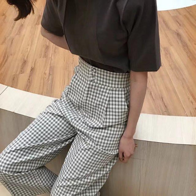 New 2017 Korean Fashion Plaid Casual Loose Women Wide Pants 416187 Un pantalon