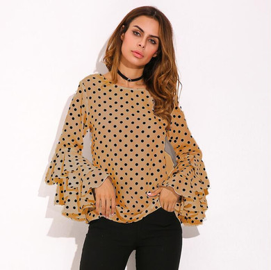 2018 ZANZEA Womens Spring Flounce Long Sleeves Blouse Office Ladies Elegant Polka Dot Print Loose Casual Chiffon Tops Shirt