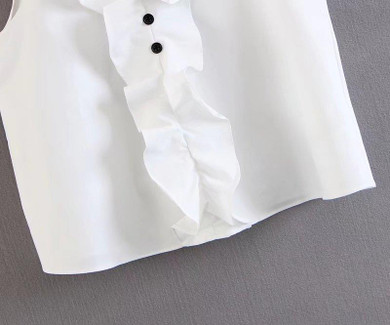 2018 women sweet sleeveless cascading ruffles white blouses office lady v neck casual slim shirt femininas blusas tops LS2180