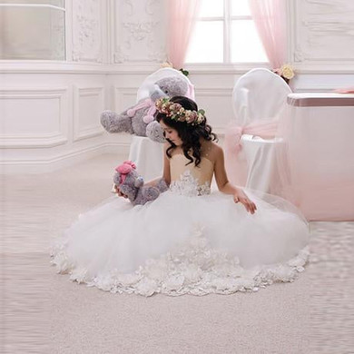 Elegant White Flower Girl Dresses Handmade First Communion Dresses for Girls Appliques Flowers Beaded Girls Kids Pageant Gowns