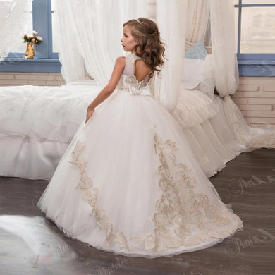 Elegant Tulle Lace Appliques Ball Gown Flower Girls Dresses For Weddings Little Girls Pageant Gown First Communion Dress