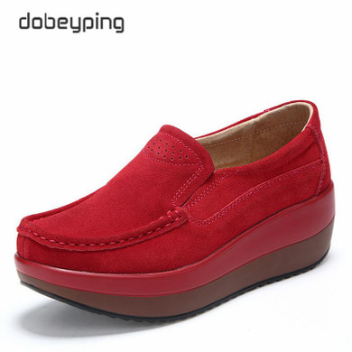 New Spring Autumn Shoes Woman Cow Suede Leather Flat Platform Women Shoes Lace-Up Women's Loafers Thick Soled Female Sneakers