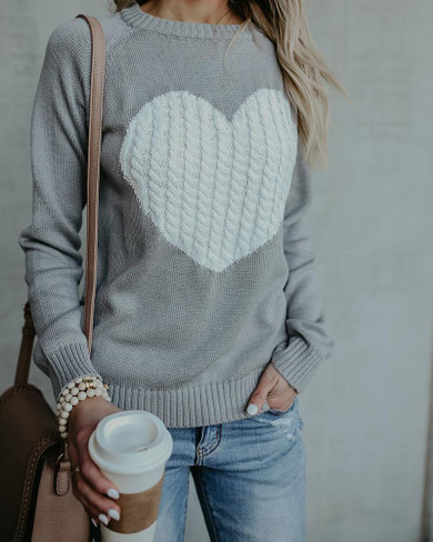 Autumn Winter Women Sweater Heart Cute Long Sleeve Pullover O-neck Long Sleeve Knitted Sweaters Women Clothing Pullover WS5420M