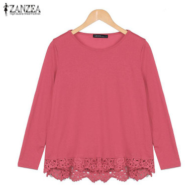 Autumn Blouse 2018 ZANZEA Fashion Women Long Sleeve O-Neck Casual Tops Sexy Lace Crochet Blusas Shirts Plus Size