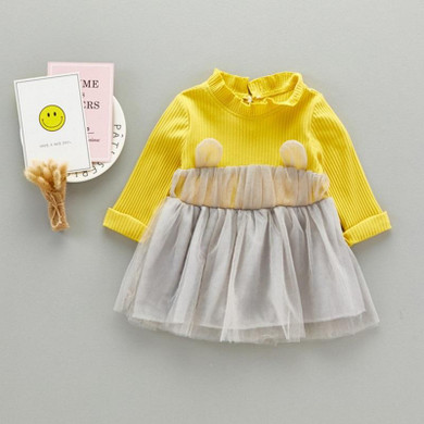 Autumn Baby Girls Long Sleeve O Neck Cartoon Rabbit Princess Birthday Party Mesh Tutu Infant Kids Dress vestido infantil