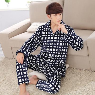 Autumn and winter style thick coral fleece sleepwear men long-sleeve 16 colors plus size XXXL casual flannel lounge pajamas set