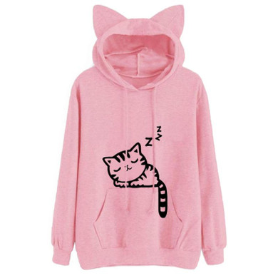 Cartoon Cat Printed 2018 Hoodies Harajuku Hooded Sweatshirt For Women Long Sleeve Pullover Loose Cotton Casual Hoody 4 Color