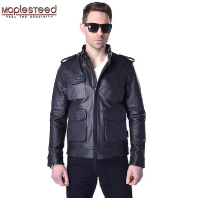 MAPLESTEED Alpha M65 Genuine Leather Jacket Men Leather Coat 100% Cowhide Skin Black Bomber Man Genuine Leather Coat Jaqueta 156
