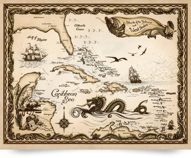 Map of Caribbean Sea Pirate Adventure Classic Vintage Retro Kraft Decorative Poster Maps Home Bar Posters Wall Sticker Decor