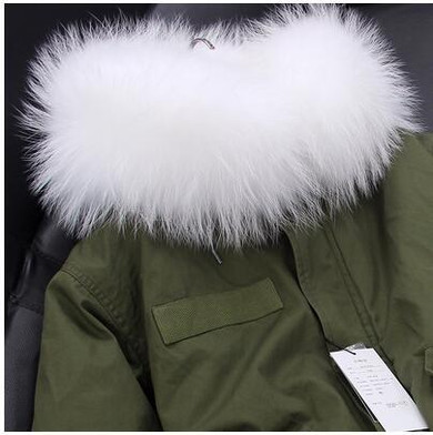 MAOMAOKONG Army Green Jacket Women Real Raccoon Fur Hooded Parka With Fur Lining For Winter
