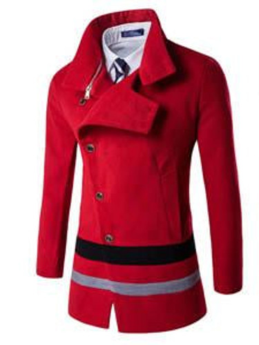 Manvelous Mens Overcoat Fashion Casual Mid-Length Stripe Color Block Plain Slim Wool Blends Lapel Thick Jackets Men Wool Coats