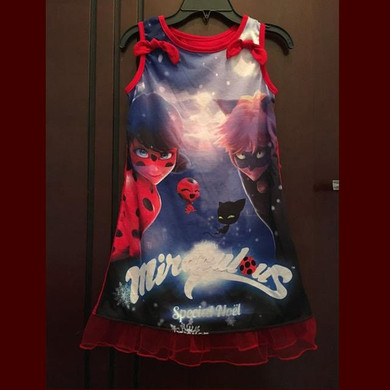 2017 New baby girls dress summer princess kids clothes party costume for children 6-14Ybaby girls miraculous Ladybug Dress