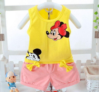 2017 new baby girl clothes set summer sleeveless cotton kid clothing set cartoon clothing set girls summer set
