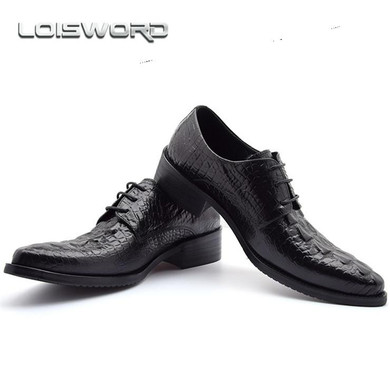 LOISWORD Crocodile grain Black / brown tan mens dress shoes genuine leather wedding shoes mens business shoes