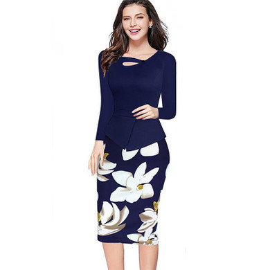 Fantaist Fall Women Vestidos Plus Size Keyhole Neck Floral Print Cotton Midi Pencil Peplum Bodycon Casual Office Work Dress Fantaist Fall Women Vestidos Plus Size Keyhole Neck Floral Print Cotton Midi Pencil Peplum Bodycon Casual Office Work Dress