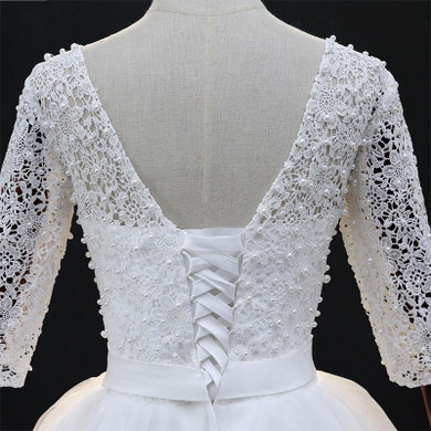 Fansmile Vintage Lace Up Vestidos de Novia Ball Wedding Dresses 2017 Sleeve Plus Size Bridal Dress Wedding Gowns Real Photo