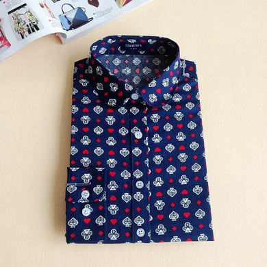 2017 Floral Turn-Down Collar Cotton Shirt Blusas Feminino Ladies Blouses Vintage Long Sleeve Blouse Cherry Womens Fashion Tops