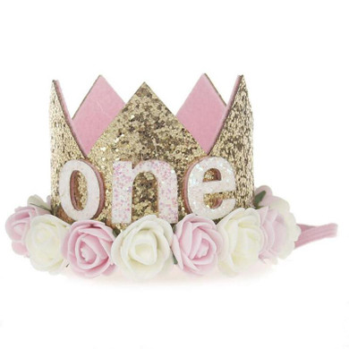 2017 Flower Crown Newborn Headband Gold Birthday Crown Flower Tiara Headband for Kids Party Headwear Hair Bands Accessories Gift