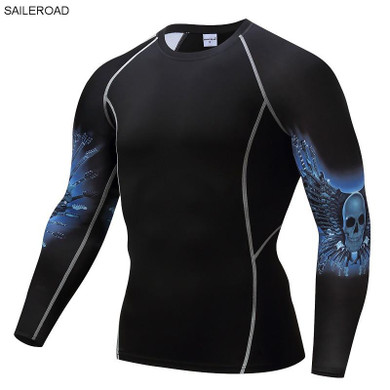 2017 Fitness MMA Compression Shirt Men Rashguard Male Long Sleeve T Shirt Crossfit Bodybuilding Men Skull Print 3D T Shirt Tops