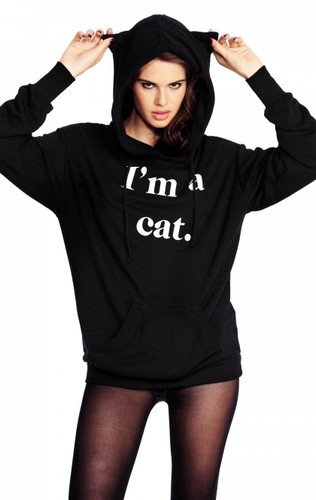 2017 Female Cat Ear Sweatshirt for Women I'm a Cat Print Pullover Kpop Long Sleeve Black Hooded Oversized Hoodies Sweatshirts
