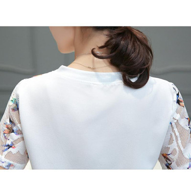 2017 Fashion women blouses Summer o-neck short Sleeve lace patchwork blouse women tops white shirts plus size blusa feminino